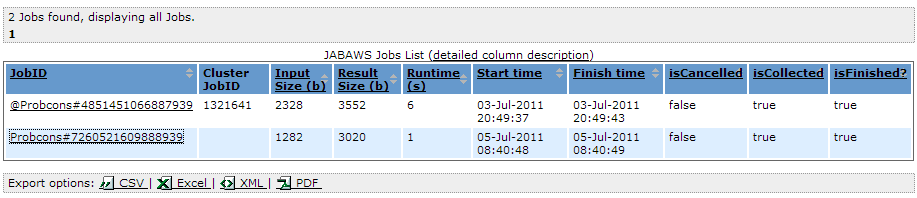 JABAWS - job list