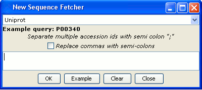 The Jalview Sequence Fetcher Dialog Box