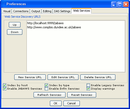 Web Services Preferences Panel